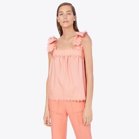 Tory Burch Scalloped Cotton Tank Blouse Top in Pink, size 10, NWT - Picture 1 of 7